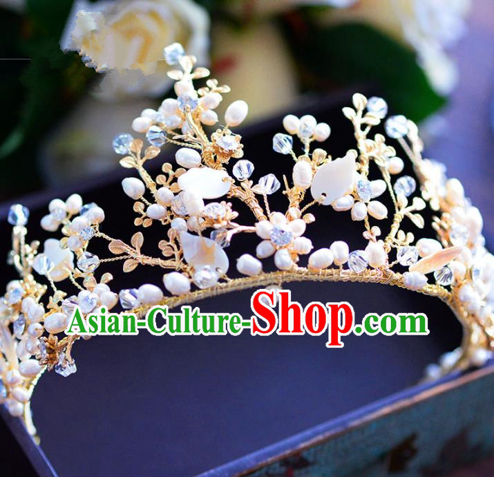 Handmade Baroque Style Hair Jewelry Accessories Bride Pearls Royal Crown Princess Imperial Crown for Women