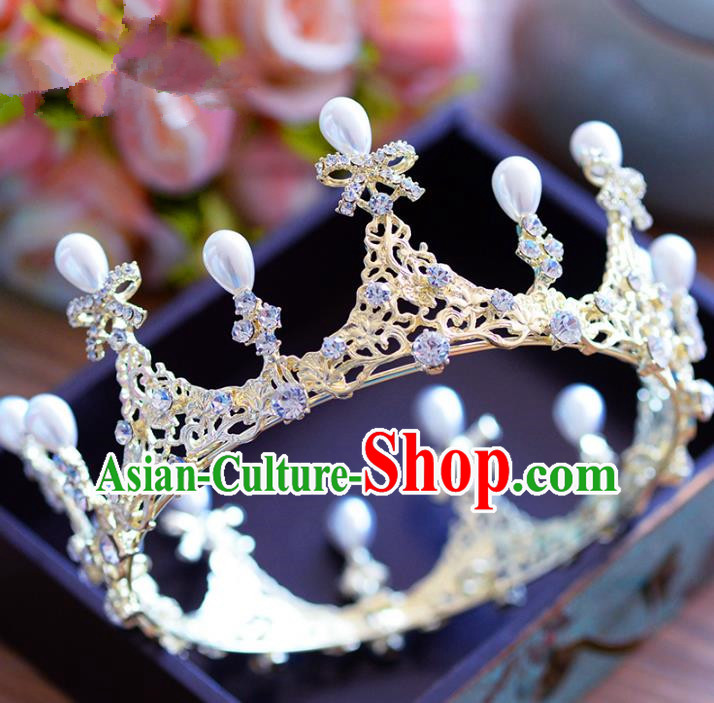 Top Grade Handmade Baroque Crystal Bowknot Royal Crown Bride Zircon Hair Imperial Crown for Women