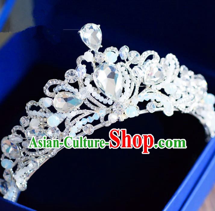 Top Grade Handmade Baroque Crystal Beads Royal Crown Bride Zircon Hair Imperial Crown for Women