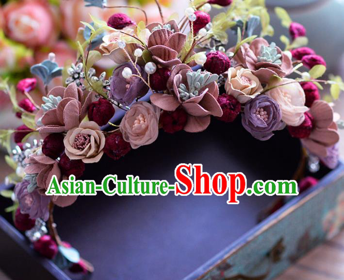 Top Grade Handmade Baroque Hair Accessories Bride Flowers Royal Crown Headwear for Women