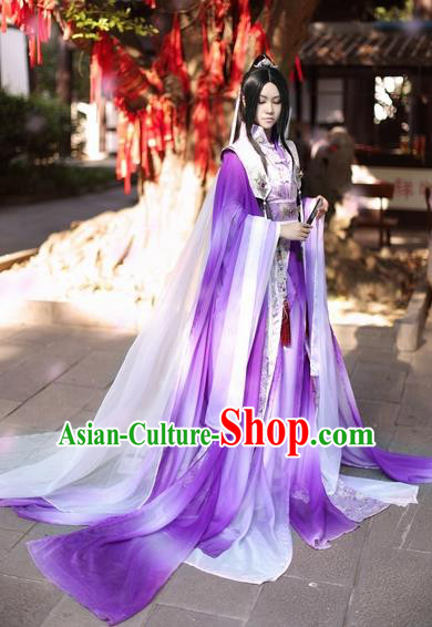Ancient Chinese Cosplay Swordsman Purple Hanfu Clothing Jin Dynasty Knight Nobility Childe Costumes for Men