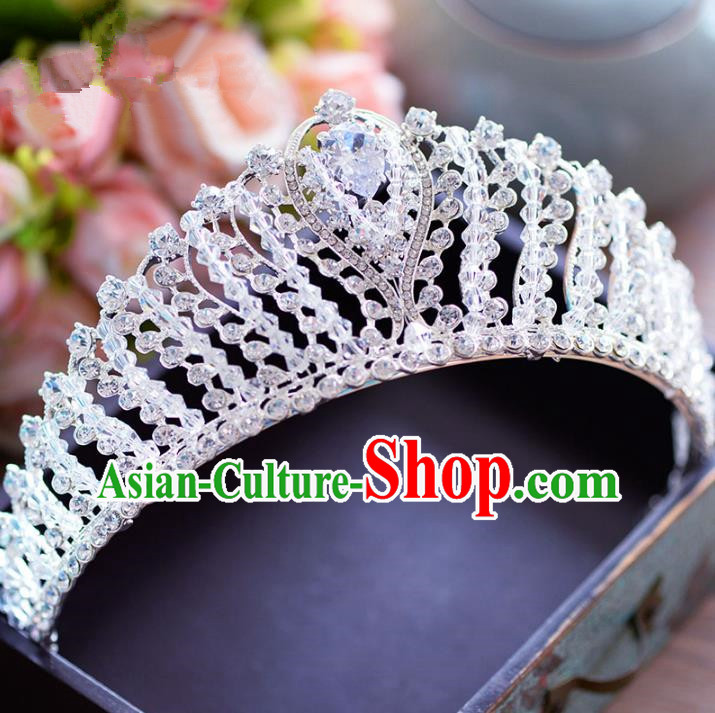 Top Grade Handmade Baroque Hair Accessories Princess Crystal Beads Royal Crown Headwear for Women