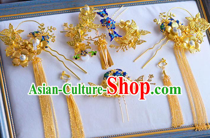 Ancient Chinese Handmade Traditional Hair Accessories Hairpins Blueing Lotus Hair Clips for Women