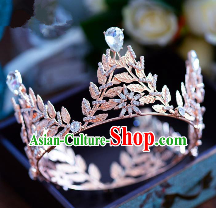 Top Grade Handmade Hair Accessories Baroque Princess Crystal Round Royal Crown Headwear for Women