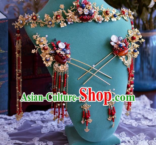 Ancient Chinese Handmade Traditional Hair Accessories Phoenix Coronet Hairpins Complete Set for Women