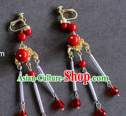 Top Grade Chinese Handmade Wedding Red Beads Tassel Earrings Accessories Bride Eardrop for Women