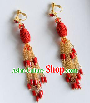 Top Grade Chinese Handmade Wedding Red Coral Tassel Earrings Accessories Bride Eardrop for Women