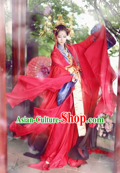 Chinese Ancient Empress Wedding Costume Song Dynasty Bride Palace Lady Red Hanfu Dress for Women