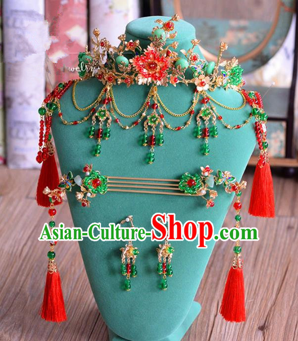 Ancient Chinese Handmade Classical Hair Accessories Palace Hairpins Phoenix Coronet Complete Set for Women