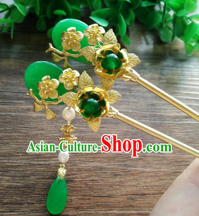 Ancient Chinese Handmade Classical Hair Accessories Jade Hairpins Hair Clip for Women