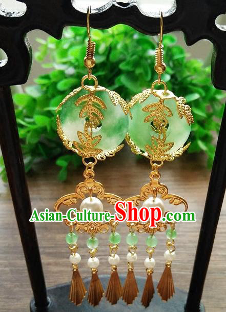 Top Grade Chinese Handmade Wedding Accessories Jadeite Jade Eardrop Hanfu Earrings for Women