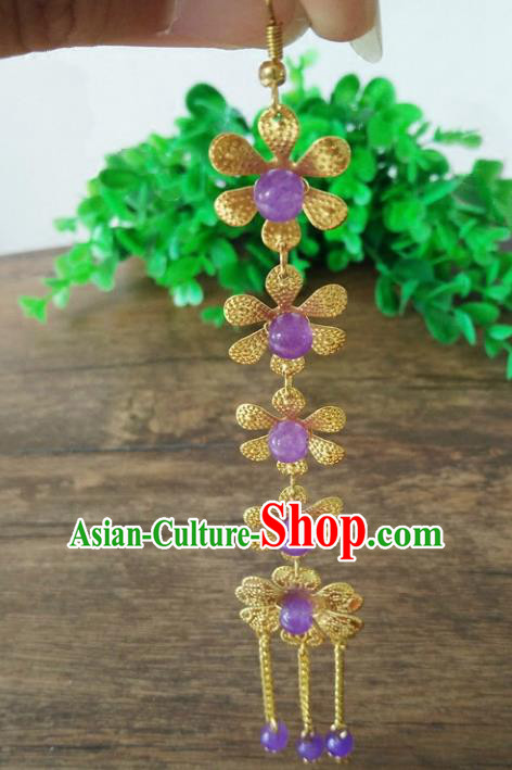 Ancient Chinese Handmade Hair Accessories Classical Purple Beads Frontlet Hairpins for Women
