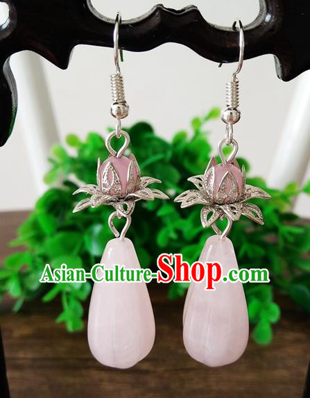Top Grade Chinese Handmade Accessories Eardrop Wedding Hanfu Pink Earrings for Women