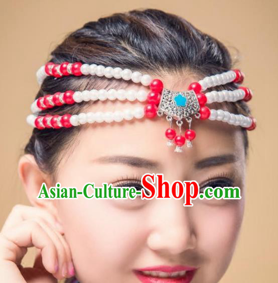 Traditional Chinese Mongol Nationality Handmade Hair Accessories, Mongolian Minority Beads Headwear for Women