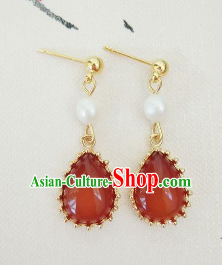 Top Grade Chinese Handmade Accessories Hanfu Eardrop Red Jade Earrings for Women