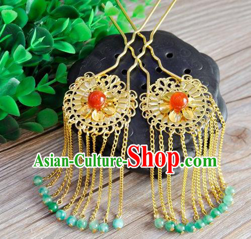 Ancient Chinese Handmade Jade Beads Tassel Hair Clips Hair Accessories Classical Hairpins for Women