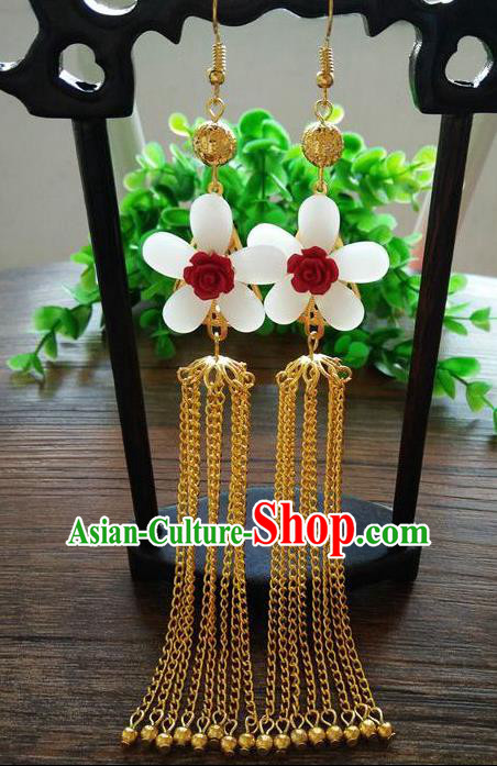 Top Grade Chinese Handmade Accessories Hanfu Golden Tassel Eardrop Ancient Earrings for Women