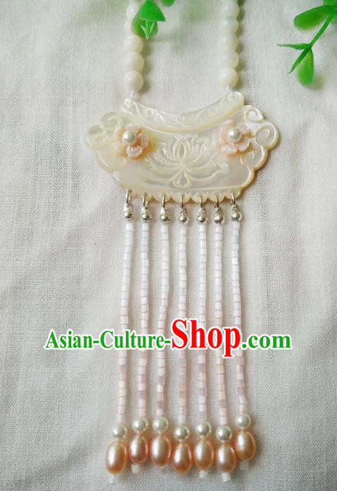 Chinese Ancient Handmade Longevity Lock Jewelry Accessories Shell Pearls Necklace for Women