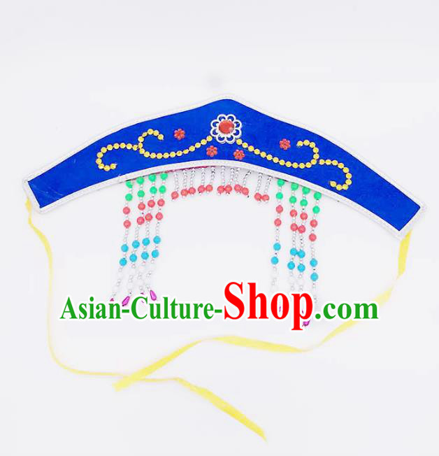 Traditional Chinese Mongol Nationality Blue Headband, Mongolian Minority Hair Accessories Dance Headwear for Kids