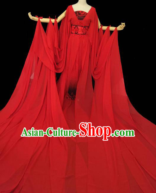 Chinese Ancient Cosplay Palace Princess Costume Tang Dynasty Swordswoman Red Hanfu Dress for Women