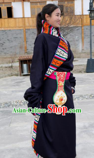 Traditional Chinese Zang Nationality Dance Costume China Tibetan Minority Enthic Clothing