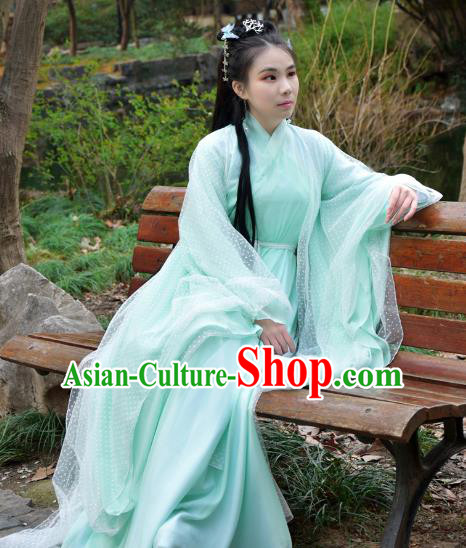 Chinese Traditional Han Dynasty Swordswoman Green Hanfu Dress Ancient Cosplay Princess Costume for Women