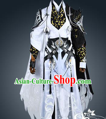 Chinese Ancient Nobility Childe Warrior White Costume Cosplay Swordsman Clothing for Men