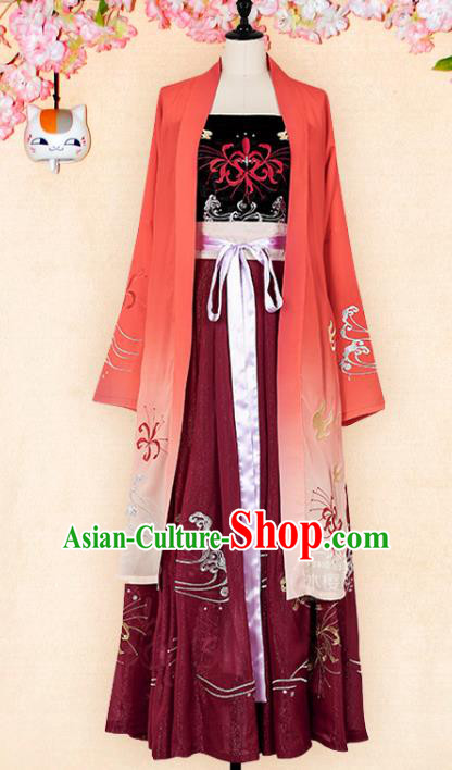 Chinese Traditional Ancient Clothing Song Dynasty Young Lady Embroidered Hanfu Dress for Women