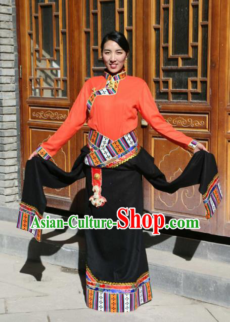 Traditional Chinese Zang Nationality Dance Costume China Tibetan Minority Enthic Clothing