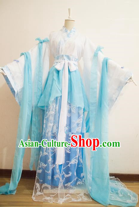 Chinese Song Dynasty Princess Blue Hanfu Dress Ancient Fairy Traditional Costume for Women