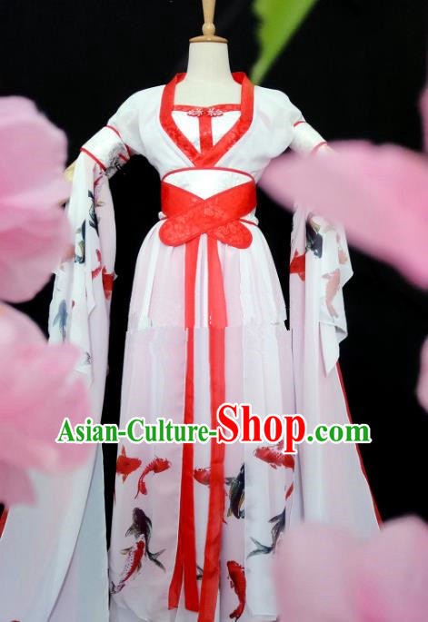 Chinese Song Dynasty Princess Printing Fishes Hanfu Dress Ancient Fairy Traditional Costume for Women