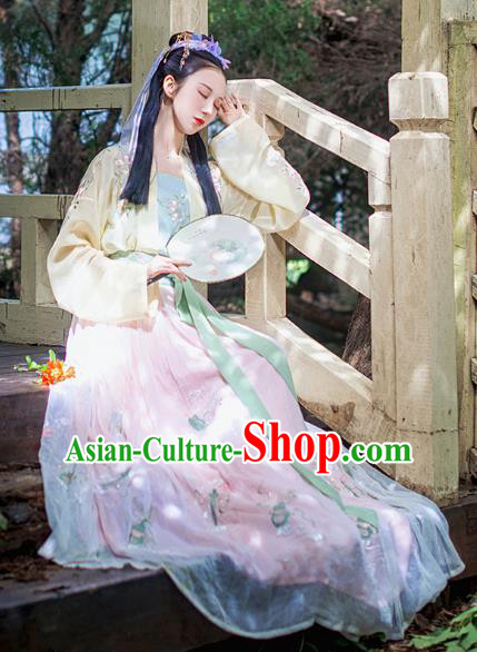 Chinese Ancient Young Lady Costumes Traditional Song Dynasty Imperial Princess Embroidered Hanfu Dress for Women