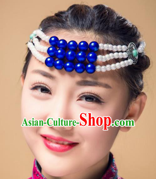 Traditional Chinese Folk Dance Beads Hair Accessories, Mongolian Minority Hair Jewelry Dance Headwear for Women