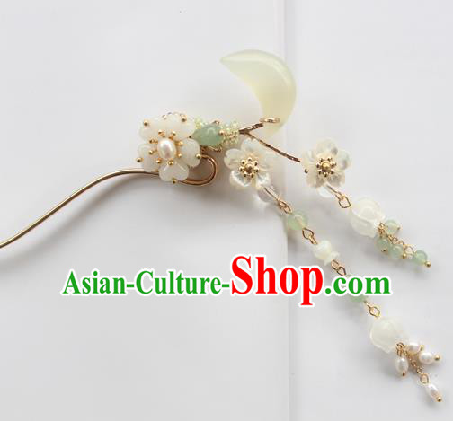 Chinese Ancient Handmade Hair Clip Hair Accessories Hanfu Moon Tassel Hairpins for Women