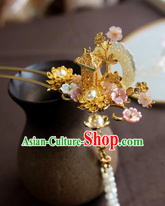 Chinese Ancient Handmade Pavilion Hair Clip Classical Hair Accessories Hanfu Hairpins for Women
