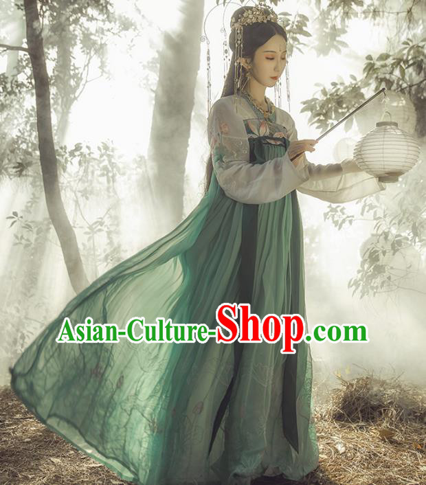 Chinese Ancient Princess Costume Traditional Tang Dynasty Imperial Consort Embroidered Green Hanfu Dress for Women