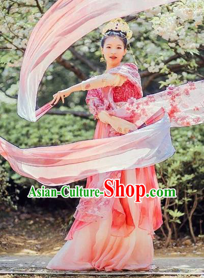 Chinese Ancient Palace Lady Dance Costume Traditional Tang Dynasty Imperial Concubine Embroidered Hanfu Dress for Women