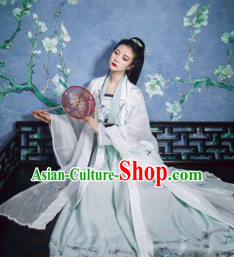 Chinese Ancient Fairy Palace Lady Costume Traditional Jin Dynasty Princess Embroidered Hanfu Dress for Women