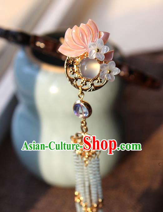 Chinese Ancient Handmade Lotus Hair Comb Classical Hair Accessories Hanfu Shell Hairpins for Women