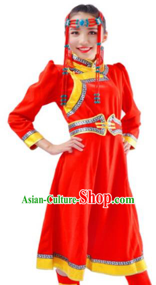 Traditional Chinese Mongol Nationality Dancing Costume Mongols Female Folk Dance Headwear Mongolian Minority Embroidery Costume