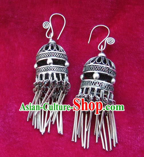 Chinese Handmade Miao Nationality Jewelry Accessories Hmong Sliver Earrings for Women