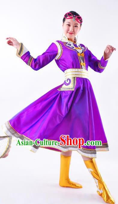 Chinese Mongol Nationality Costume Purple Mongolian Dress Traditional Mongolian Minority Clothing for Women