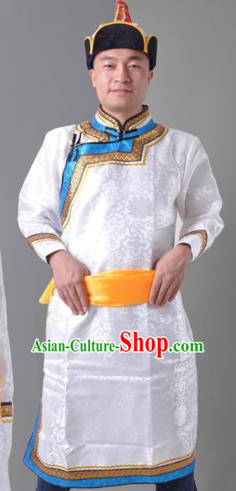 Chinese Mongol Nationality White Costume Traditional Mongolian Royal Highness Clothing for Men