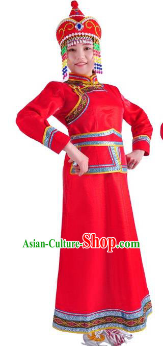 Chinese Mongol Nationality Costume Traditional Folk Dance Mongolian Red Mongolian Robe for Women