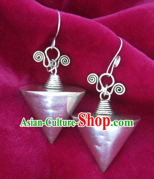 Chinese Handmade Miao Nationality Sliver Jewelry Accessories Hmong Cone Earrings for Women