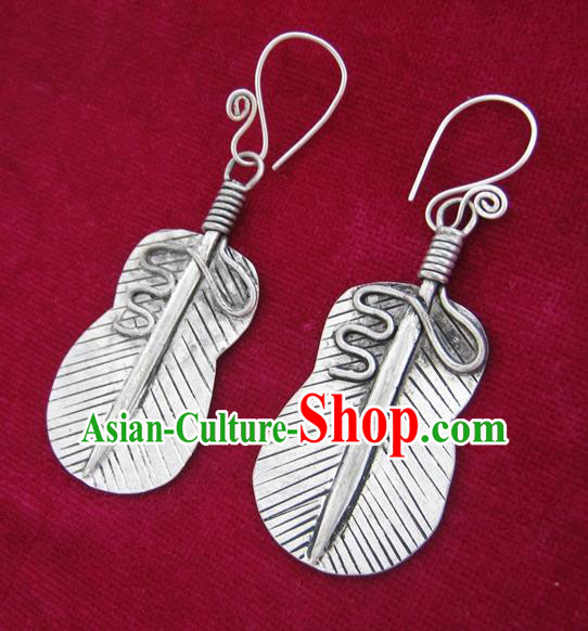 Chinese Handmade Miao Nationality Sliver Jewelry Accessories Hmong Palm-leaf Fan Earrings for Women