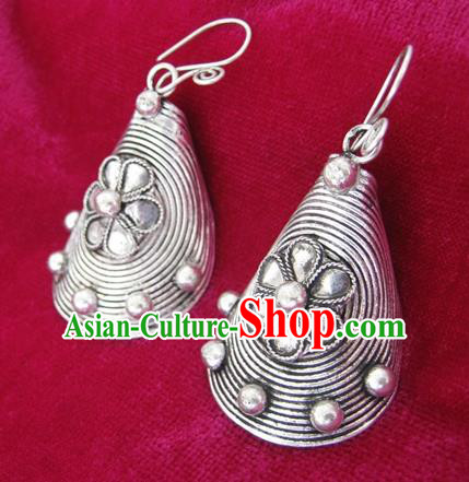 Chinese Handmade Miao Nationality Sliver Jewelry Accessories Hmong Earrings for Women