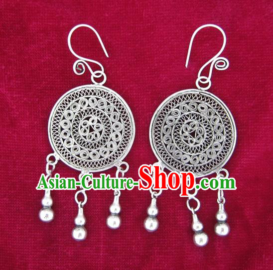 Chinese Handmade Miao Nationality Jewelry Accessories Hmong Sliver Earrings for Women