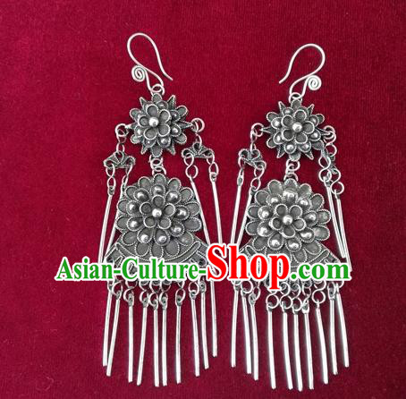 Chinese Handmade Miao Nationality Jewelry Accessories Hmong Sliver Flowers Earrings for Women