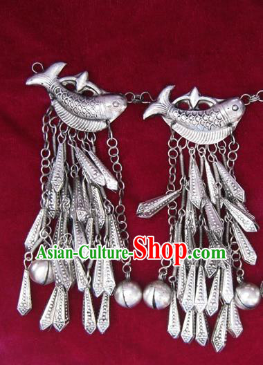 Chinese Miao Nationality Sliver Ornaments Traditional Hmong Handmade Fishes Pendant for Women